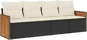 vidaXL Garden Sofa Set - Black Poly Rattan Modular Patio Lounge with Cushions and Storage