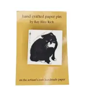 Cat Feline Brooch Black White Fine Art Handmade Paper Pin Ray Bliss Rich 1.25"