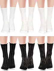 [BOARDFEB] 6 Pairs Women's Ruffle Socks Cute Ankle Boot Frilly Sock Mesh Casual Lace Cotton Crew ummer Ultra Thin Cool Frilly Ankle Sock for Girls Women, Black+white