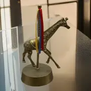 Large Brass Carousel Giraffe Music Box, Enesco, Carousel Waltz Tune {S}
