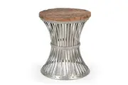 Inverted Wood and Iron Rustic Industrial Round Side Table