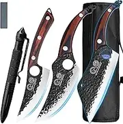 XYJ 5pcs/set Full Tang Boning Knife With Knives Bag Stainless Steel Meat Cleaver Deboning Butcher Knife For Kitchen Camping Outdoor Hunting Tool Set