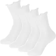 [Ptwola] 2 Pairs Women Ruffle Ankle Socks Soft Knit Frilly Edge Sock Cotton Breathable Crew Dress Socks Solid Color Lettuce White Sock Set Comfort Elastic Slouchy One Size Boot Stockings, White,