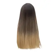 22in Brown Gradient Light Blonde Women Wig Silk Synthetic Straight Ombre Hair.