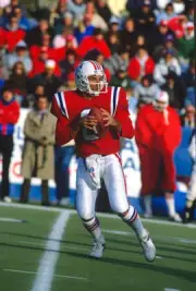 Quarterback Doug Flutie New England Patriots drops back to p- Football Photo 1