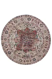 Babylon Multicolour Traditional Distressed Round Rug - Contemporary Rug, Indoor, Pattern, Low Pile, Clean Lines, Living Room Decor