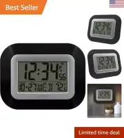 Black Atomic Digital Wall Clock with Indoor Temperature - 9in Display