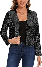 [LADI TREND] Fully Lined Sequin Shrug Bolero Glitter Cardigan Jackets Long Sleeve Cropped Top Open Front Jacket Weddings Cocktail Parties and Nights Out