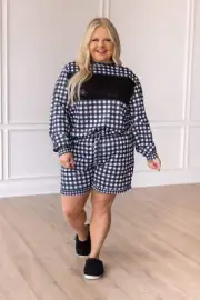 Southern Grace Stylin in Gingham Loungewear Set with Shorts and Sequins