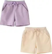 [HahaNice] Toddler Boys Girls Cotton Jogger Shorts,Little Kids Active Sport Shorts with Drawstring