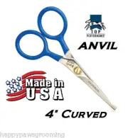 PET Dog Cat GROOMING Ball Nose/Safety Tip CURVED 4" SHEARS Ice Tempered Scissors
