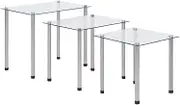 Nesting Tables 3 pcs Transparent Tempered Glass,End Tables 5.15KG-249528