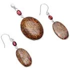 Coquina Fossil Jasper & Garnet 925 Silver Pendant Earrings Jewelry Set T-1010