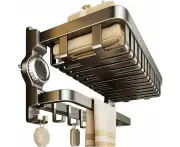 Towel Rack Foldable Suction Cup Integrated No Punching Wall Mounted Toilet Bathroom Shower Storage Shelf 19.7in
