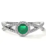 0.93cttw Natural Emerald Ring 14K White Gold Halo Engagement Ring For Women