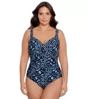 Miraclesuit Plus Size Printed Tummy Control Ruched One Piece Swimsuit 16W New