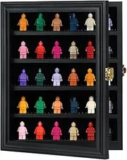 Sboitflmm Minifigure Display Case - Wall Mounted Display Cabinet for Miniature Collectibles: UV-Protected, 92% Clear Box with Lockable, Removable Shelves, Ideal for Small Objects and Figurines, Black