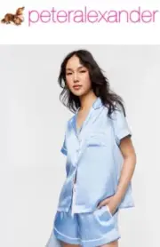 Peter Alexander Ladies PJ Pyjamas Satin Shortie Set (Medium) New Cornflower Blue