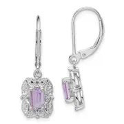 Sterling Silver Rhodium-Plated Diamond And Pink Quartz Earrings