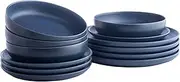 [Stone Lain] Macchio Stoneware Dinnerware Set, 12-Piece - Service for 4, Blue Matte