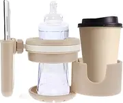 Retractable Stroller Cup Holder with Phone Holder, 3-in-1 Universal Hidden Double Cup Holders Accessories, Stroller Drinks Holder Clip Firmly Grip Stroller Bar for Stroller Bike Walker (Brown)