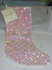 Christian Siriano Ivory Christmas Stocking Pink Plastic Decorations & Beads New