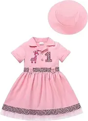 [ODASDO] Safari Outfit For Baby Girls First Birthday Cake Smash Toddlers Zookeeper Short Sleeve Dress with Hat
