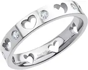 [555Jewelry] 4mm Stainless Steel Heart Rings for Women, Cubic Zirconia Rings for Teen Girls, CZ Engagement Proposal Eternity Wedding Band, US Size 5-10