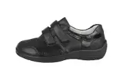 Waldlaufer Womens WIDE EE/EEE Black Leather/Lycra Hesna Double Touch Fasten Shoe