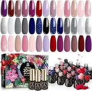 Gel Nail Polish Set 23 Pcs, 20 Colors Nude Pink White Black Glitter Navy Blue Neutral Popular Collection Nail Gel Kit with Glossy & Matte Top and Base Coat Starters Nails Art Manicure Home Gifts for Women Girls