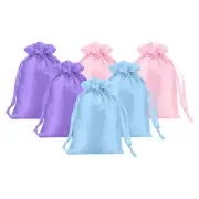 6Pcs 6" x 4" Satin Gift Bag with Drawstring,Light Blue/Light Purple/Pink