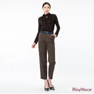 KeyWear奇威名品 時尚格紋西裝長褲-可可色