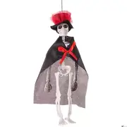 Halloween Skeleton In a Costume Vampire 13" Hanging Decoration, Grey Multi
