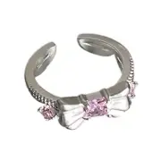 Vintage Adjustable Open Crystal Rings Bowknot Sweet Rings Jewelry for Women