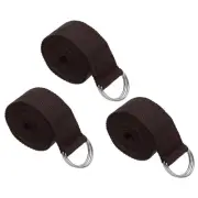 3Pcs 8 Feet Cotton Yoga Strap Belt Stretch Bands with D-Ring Buckle, Brown