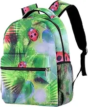 [DDJROW] Students Backpack Coccinella Septempunctata Broadleaf Casual Backpack for Girls and Boys Bookbag School Bag Travel Daypack