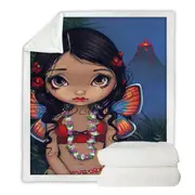 Winged Tiki Hula Girl Hawaiian Volcano Fairy Throw Blanket