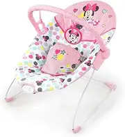 Bright Starts Disney Baby Minnie Mouse Baby Bouncer Soothing Vibrations Plush Infant Seat - Removable Toy Bar, Nonslip Feet, 0-6 Months Up to 20 lbs (Spotty Dotty)