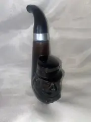 Vintage Avon Pipe Leprechaun Leather After Shave Bottle With Stand - Empty