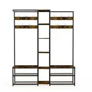 Fin Xxl Corner Coat Stand Widen Depth Bench Shoe Rack Storage Shelves 10 Dual Hooks