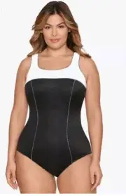 Miraclesuit Women's Plus Sz 20 Colorblock Touche One Piece Swimsuit Black White
