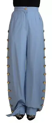 Dolce & Gabbana Elegant Light Blue Wool-Silk Blend Women's Pants Authentic