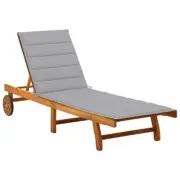 Wooden Sunbed With Cushion And Wheels Adjustable Pool Garden Sun Lounger Bed