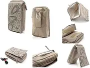 DFV mobile - Multi-Functional Vertical Stripes Pouch Bag Case Zipper Closing Carabiner Compatible with Samsung Galaxy Core Plus - Beige (16 x 9.5 cm)
