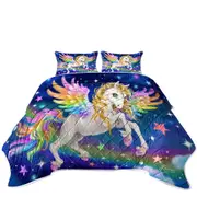 Magical Starry Night Colorful Rainbow Pegasus Coverlet