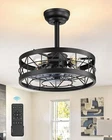 Caged Ceiling Fan with Light,16.5 in Farmhouse Enclosed Ceiling Fans with Rem...
