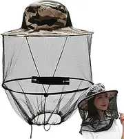 Fishing Hats, Mosquito Hat Net Midge Head Net Beekeeper Hat Face Shield Fishing Hat Foldable for Outdoor Hiking, Camping, Gardening Grey