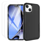 ZUSLAB iPhone 15 Plus Case with 2X Screen Protector Tempered Glass Rugged Defender Heavy Duty Shockproof Cover for Apple (2023) - Black