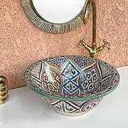 Authentic Moroccan Vintage Vessel Sink: Artisanal Masterpiece for Unique Bathrooms - Embrace The Rich Heritage of Moroccan Craftsmanship in Your Home - Art Deco Inspired Clay Basin (30 CM)