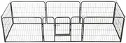 Durable Dog Playpen 8 Panels - 80x60 cm Black Steel Weather-Resistant Pet Fence with Hinged Door & Security Latch for Indoor & Outdoor Use